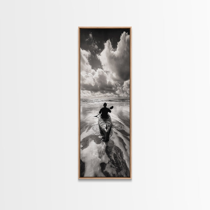 Ocean Adventure, Kayak Journey, Seascape Escape, Framed Canvas Print, Modern Office Wall Art, Coastal Decor, Adventure Photography