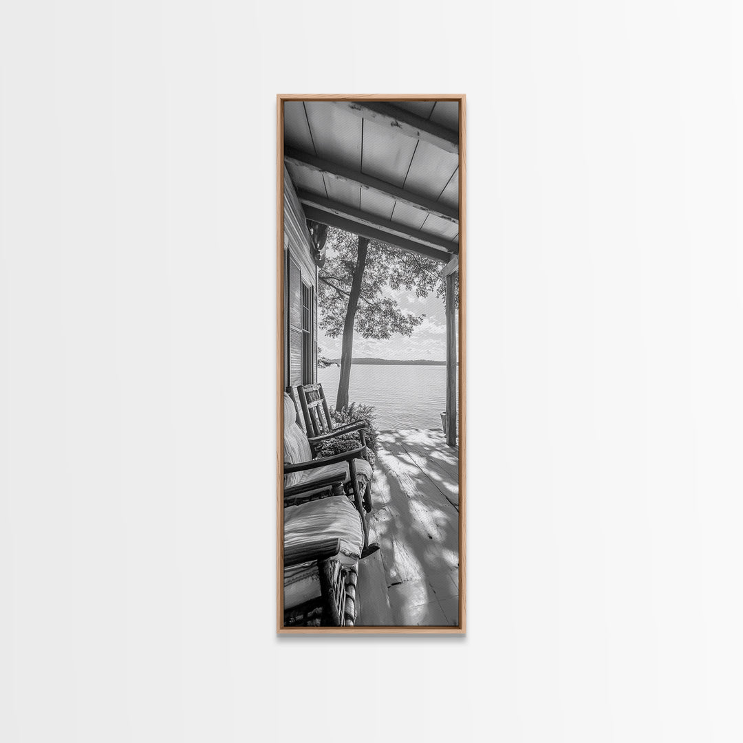 Lake Porch View, Rustic Charm, Cabin Vibes, Relaxing Nature Scene, Framed Canvas Print, Farmhouse Decor, Cozy Living Room Wall Art, Lakehouse Art