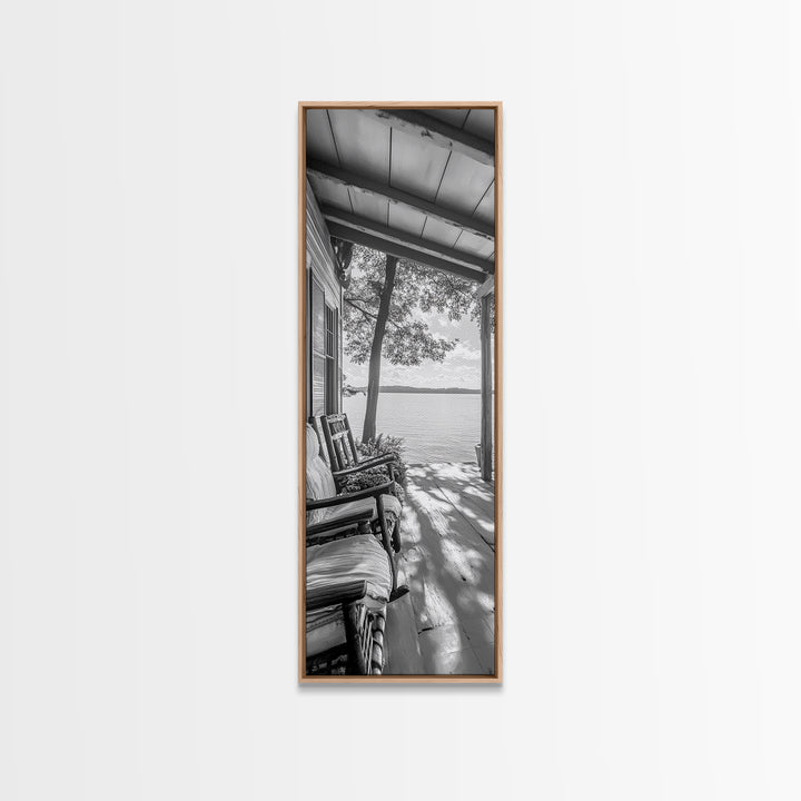 Lake Porch View, Rustic Charm, Cabin Vibes, Relaxing Nature Scene, Framed Canvas Print, Farmhouse Decor, Cozy Living Room Wall Art, Lakehouse Art