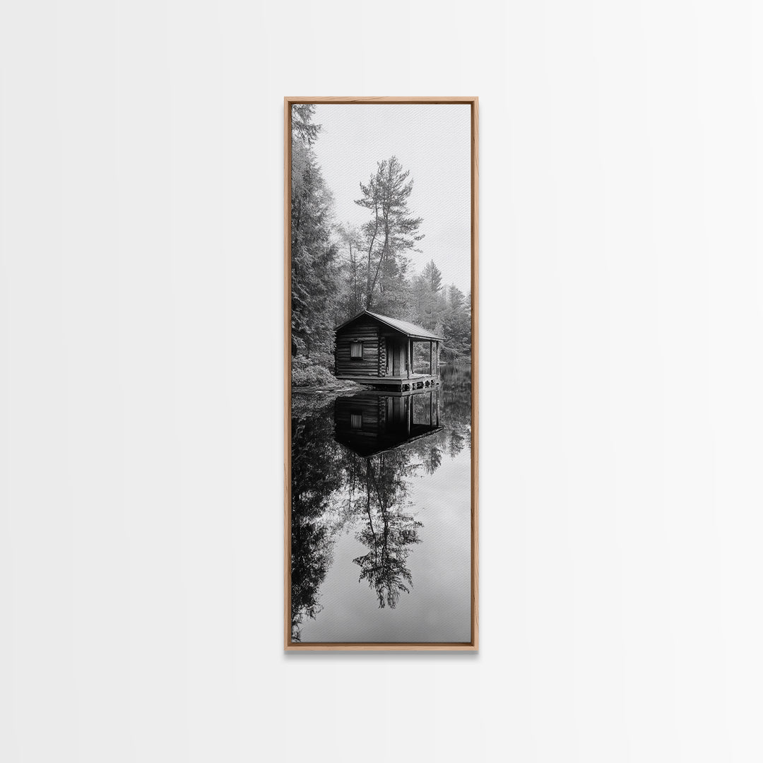 Cabin Reflection, Still Water, Forest Escape, Nature Retreat Art, Framed Canvas Print, Lakehouse Decor, Fall Cabin Scene, Cozy Rustic Wall Art