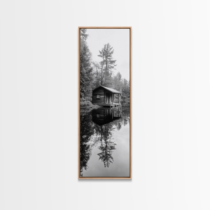 Cabin Reflection, Still Water, Forest Escape, Nature Retreat Art, Framed Canvas Print, Lakehouse Decor, Fall Cabin Scene, Cozy Rustic Wall Art