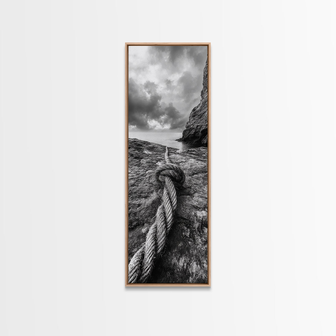 Nautical Rope, Coastal Texture, Ocean Cliff Mood, Seaside Minimal, Framed Canvas Print, Nautical Wall Art, Modern Rustic Bathroom Decor