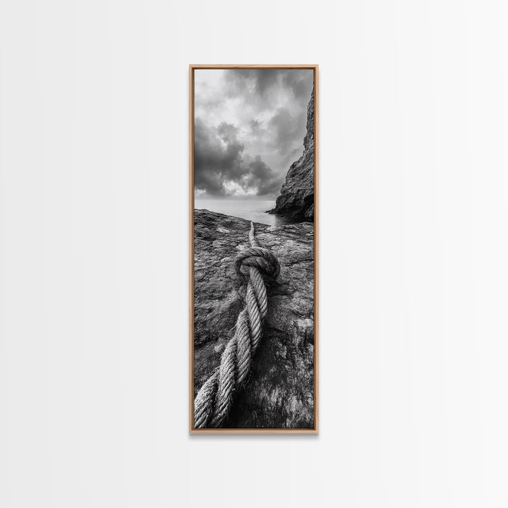 Nautical Rope, Coastal Texture, Ocean Cliff Mood, Seaside Minimal, Framed Canvas Print, Nautical Wall Art, Modern Rustic Bathroom Decor