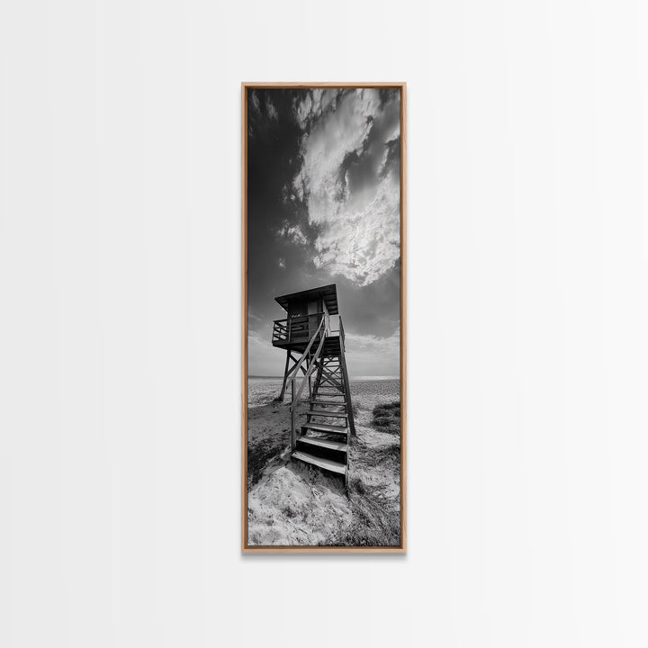 Lifeguard Tower, Beach Vibes, Ocean Escape, Dramatic Sky, Framed Canvas Print, Surf Shack Decor, Coastal Bedroom Wall Art, Minimal Beach Art