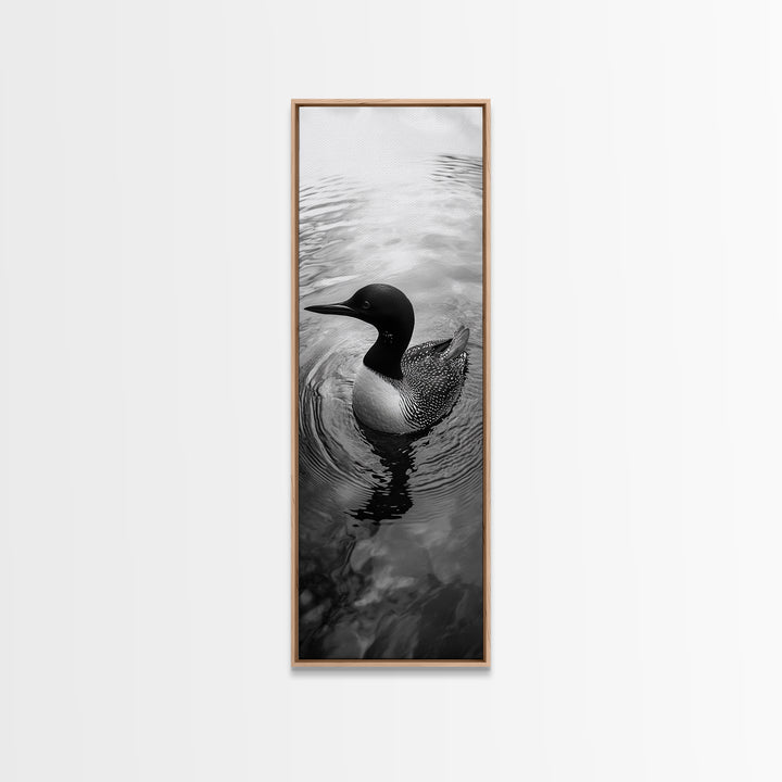 Water Loon, Lake Bird, Floating Wildlife, Nature Stillness, Serene Waterfowl Framed Canvas Print, Cabin Wall Art Rustic Lakehouse Decor