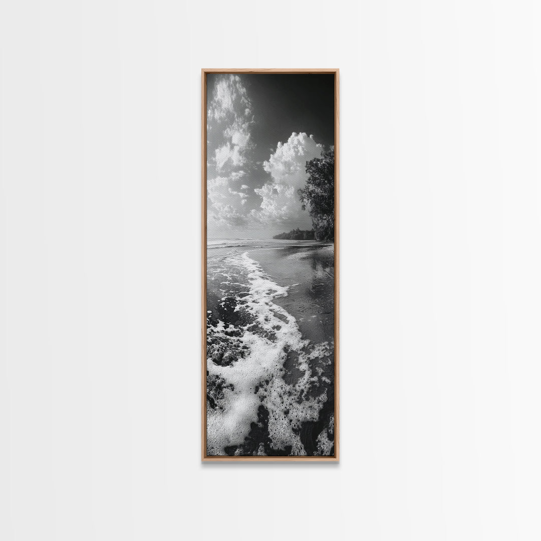 Ocean Shoreline, Coastal Decor, Beach Serenity, Nautical Style, Tranquil Scene, Framed Canvas Print, Bathroom Wall Art, Modern Beach Aesthetic