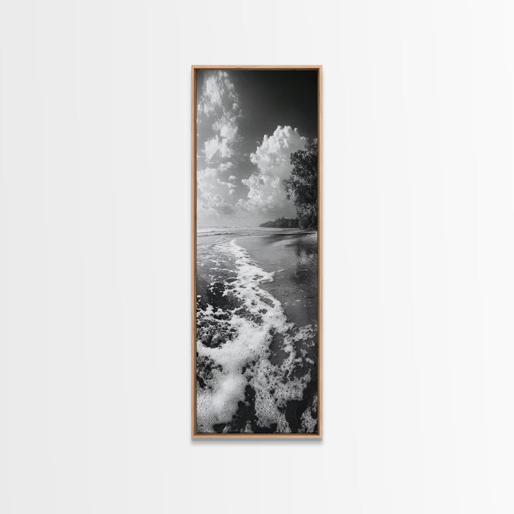 Ocean Shoreline, Coastal Decor, Beach Serenity, Nautical Style, Tranquil Scene, Framed Canvas Print, Bathroom Wall Art, Modern Beach Aesthetic
