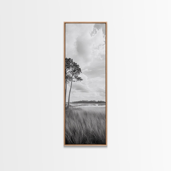 Marshland Trees, Coastal Wetlands, Serene Landscape, Peaceful Horizon, Framed Canvas Print, Office Wall Art, Minimalist Nature Art
