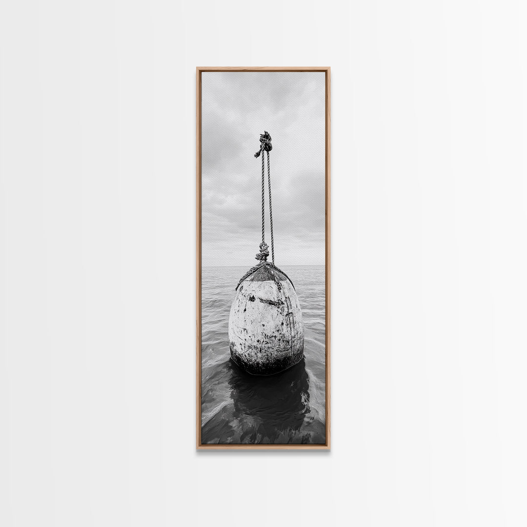 Nautical Buoy, Ocean Rope, Minimal Seascape, Framed Canvas Print, Coastal Wall Art, Bathroom Decor, Modern Nautical Art, Minimalist Home