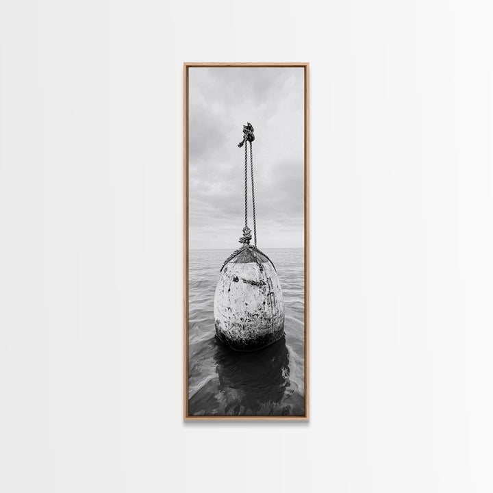 Nautical Buoy, Ocean Rope, Minimal Seascape, Framed Canvas Print, Coastal Wall Art, Bathroom Decor, Modern Nautical Art, Minimalist Home