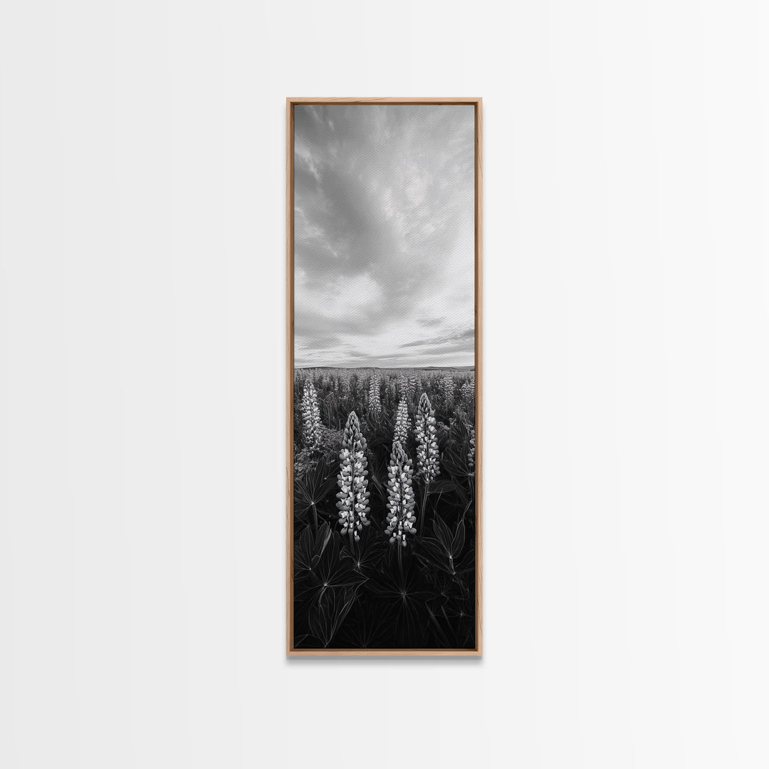 Lupine Field, Blooming Flowers, Meadow Horizon, Framed Canvas Print, Botanical Wall Art, Bedroom Decor, Nature-Inspired, Boho Floral Art