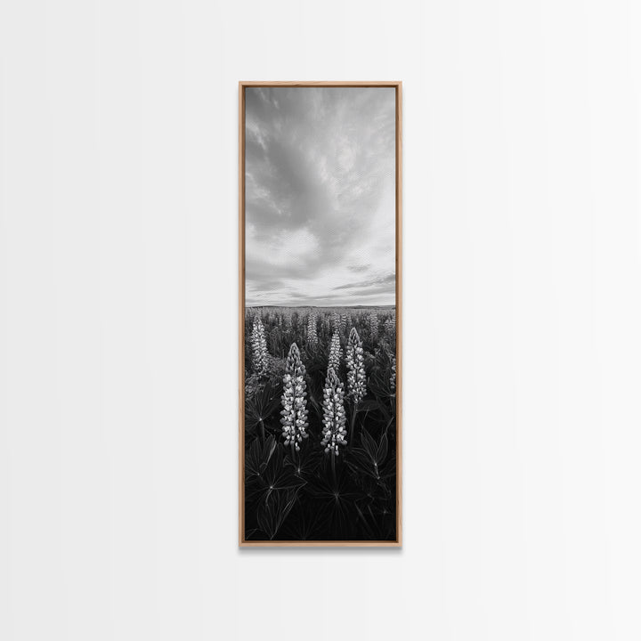 Lupine Field, Blooming Flowers, Meadow Horizon, Framed Canvas Print, Botanical Wall Art, Bedroom Decor, Nature-Inspired, Boho Floral Art