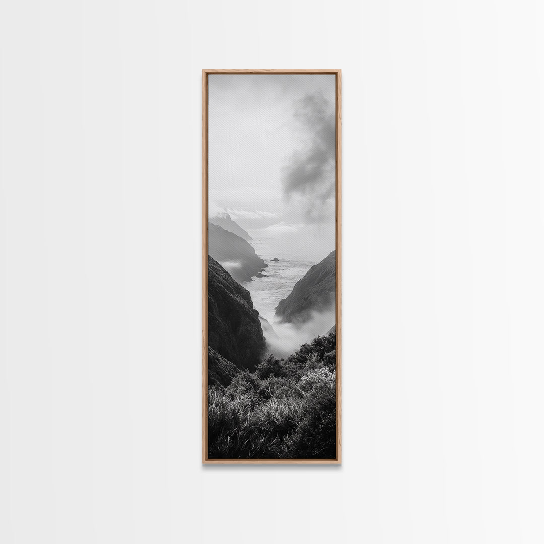 Foggy Coast, Ocean Cliffs, Atmospheric Horizon, Canvas Print, Nature Wall Art, Moody Landscape, Neutral Tones, Hallway or Office Decor