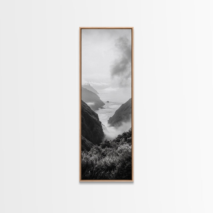 Foggy Coast, Ocean Cliffs, Atmospheric Horizon, Canvas Print, Nature Wall Art, Moody Landscape, Neutral Tones, Hallway or Office Decor