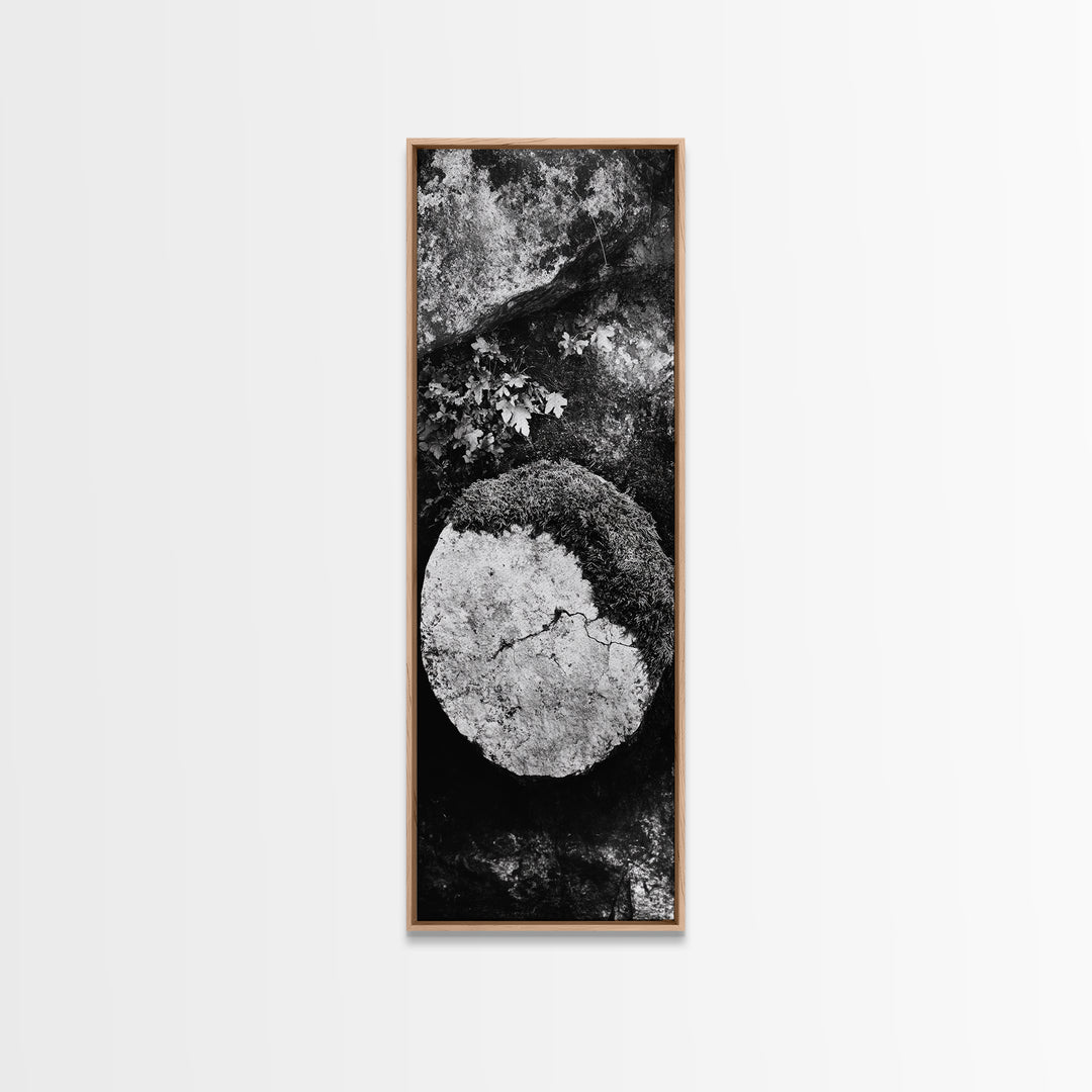 Zen Circle Stone, Forest Texture, Nature Balance, Canvas Print, Rustic Bathroom Decor, Earthy Wall Art, Minimalist Natural Style