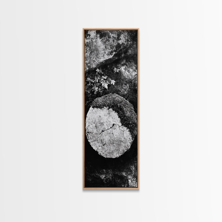 Zen Circle Stone, Forest Texture, Nature Balance, Canvas Print, Rustic Bathroom Decor, Earthy Wall Art, Minimalist Natural Style