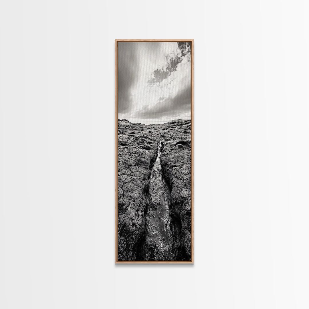 Lava Rock Path, Ocean Texture, Earth Flow, Framed Canvas Print, Coastal Bathroom Decor, Minimalist Natural Art, Moody Landscape Print