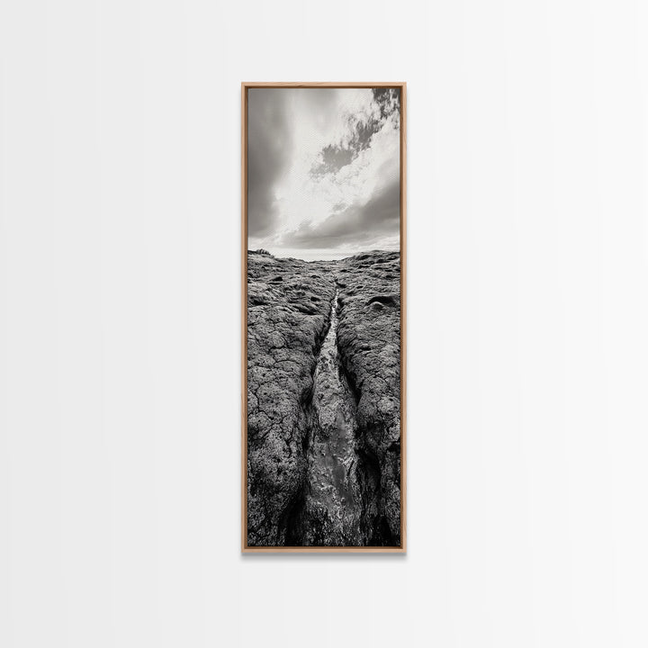 Lava Rock Path, Ocean Texture, Earth Flow, Framed Canvas Print, Coastal Bathroom Decor, Minimalist Natural Art, Moody Landscape Print