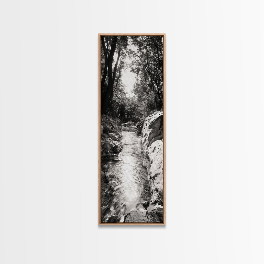 River Light Path, Black White Nature, Zen Landscape, Forest Photography, Canvas Print, Rustic Home Decor, Entryway Wall Art, Cabin Wall Art