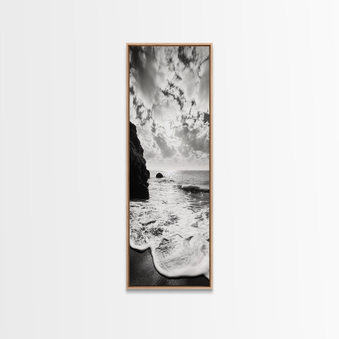 Ocean Sunset Foam, Coastal Waves Print, Seascape Minimalist, Fall Bathroom Decor, Canvas Print, Black White Beach Photography