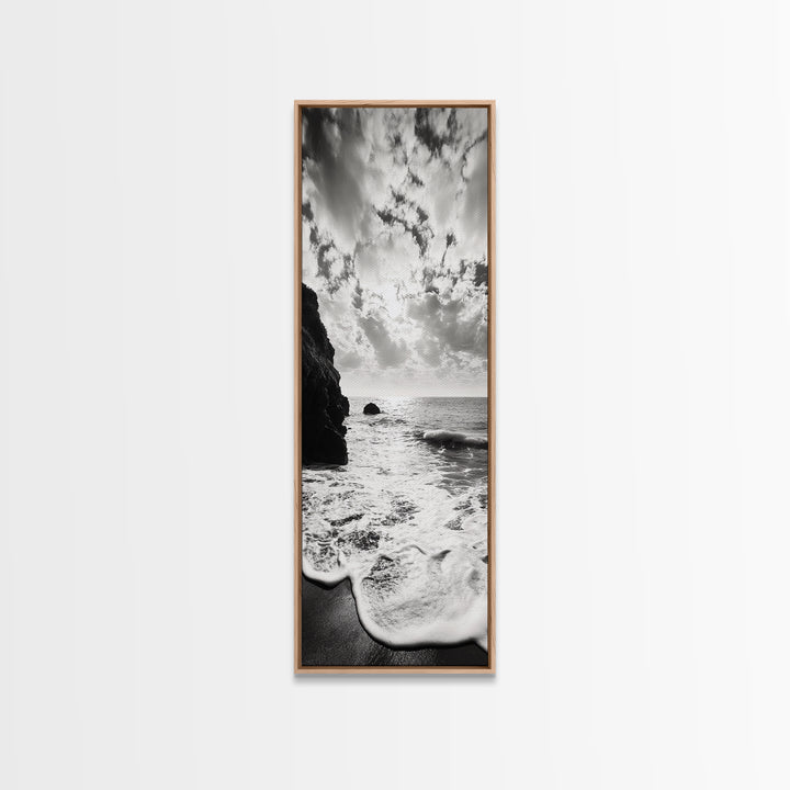 Ocean Sunset Foam, Coastal Waves Print, Seascape Minimalist, Fall Bathroom Decor, Canvas Print, Black White Beach Photography