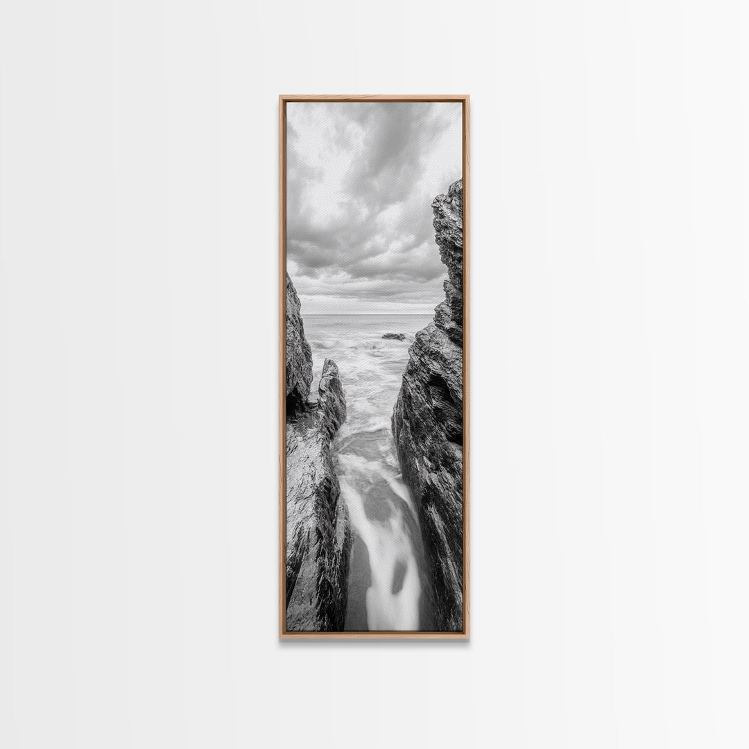 Rocky Sea Gap, Moody Ocean Art, Monochrome Seascape, Minimalist Wall Decor, Canvas Print, Coastal Living Room Wall Art, Living Room Art