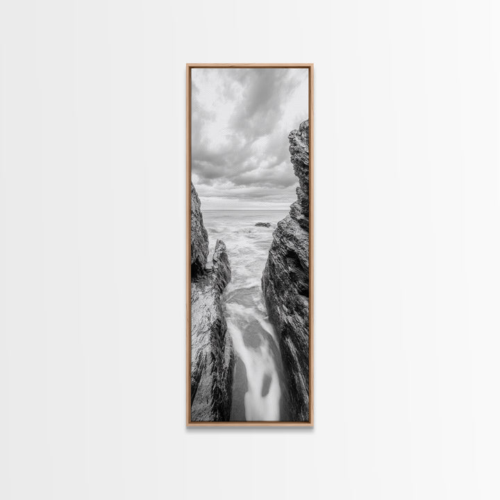 Rocky Sea Gap, Moody Ocean Art, Monochrome Seascape, Minimalist Wall Decor, Canvas Print, Coastal Living Room Wall Art, Living Room Art