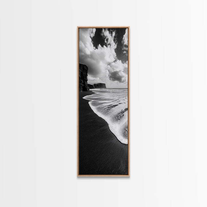 Shoreline Edge, Ocean Waves, Coastal Horizon, Framed Canvas Print, Black and White Beach Art, Bathroom Art, Entryway Wall Decor