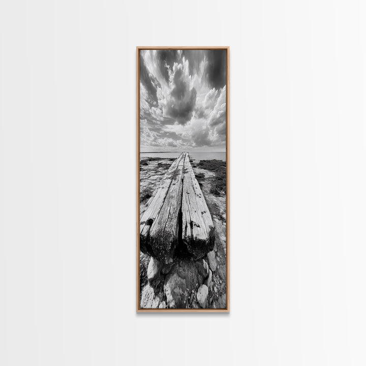 Weathered Pier End, Dramatic Ocean View, Minimalist Coastal Landscape, Canvas Print, Living Room Fall Wall Art, Rustic Decor