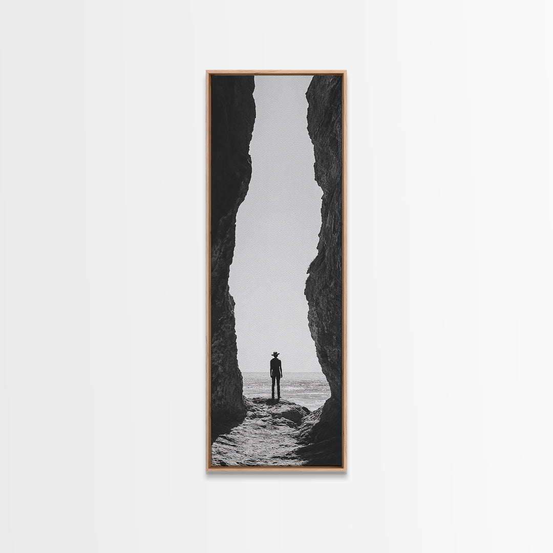 Lone Cowboy, Cliff View, Western Vibes, Silhouette Minimalist, Framed Canvas Print, Farmhouse Wall Art, Masculine Desert Decor