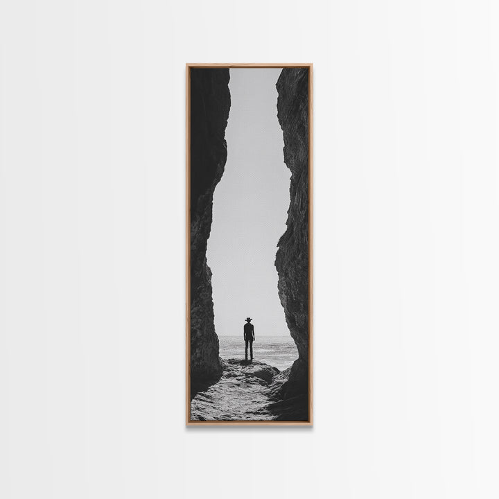 Lone Cowboy, Cliff View, Western Vibes, Silhouette Minimalist, Framed Canvas Print, Farmhouse Wall Art, Masculine Desert Decor