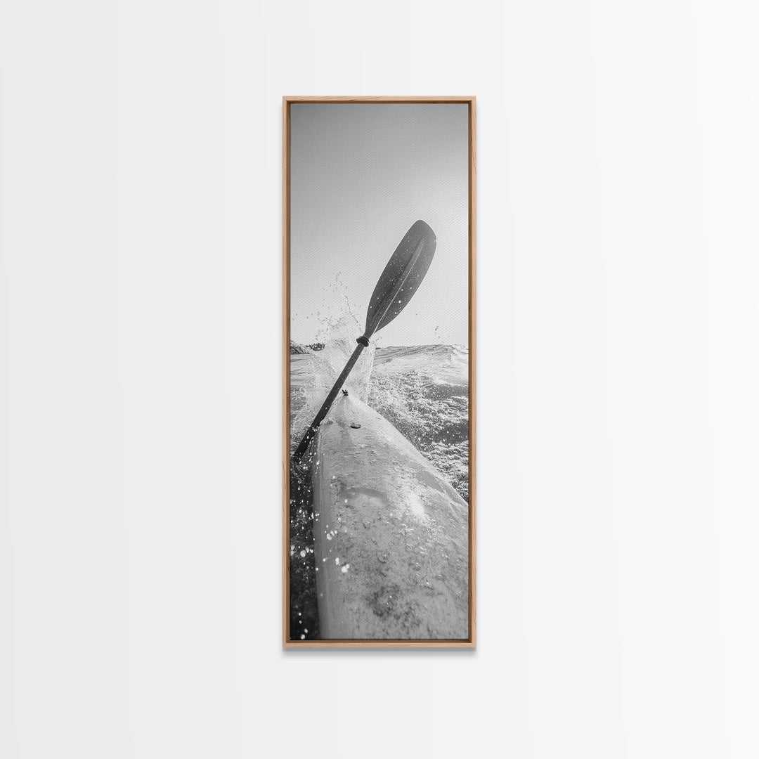 Kayak Adventure, Water Splash, Paddle Motion, Framed Canvas Print, Outdoor Man Cave Art, Action Wall Decor, Nautical Photography, Man Cave