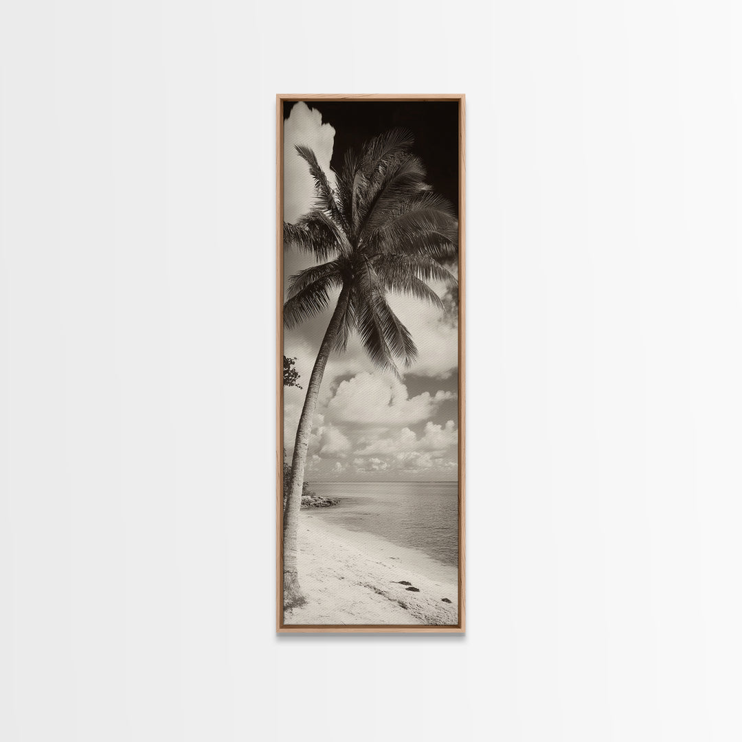 Tropical Palm Tree, Seaside Tranquility, Island Breeze, Framed Canvas Print, Bathroom Wall Art, Boho Beach Decor, Coastal Vibes