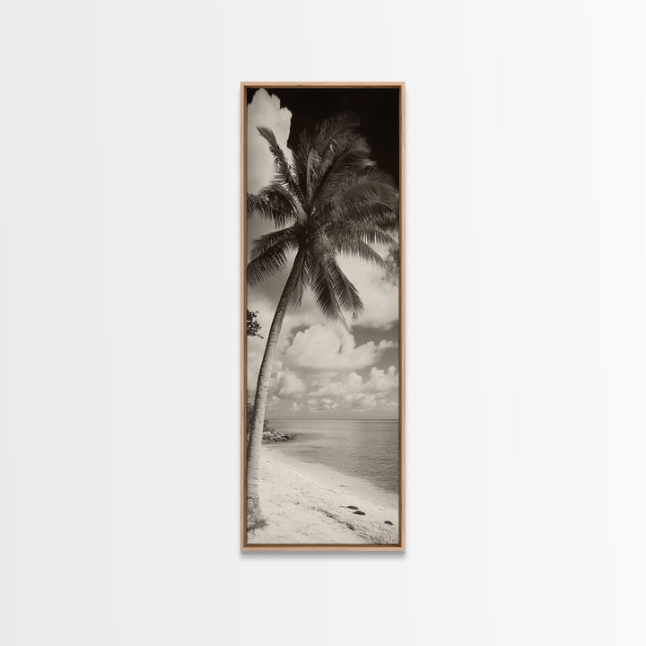 Tropical Palm Tree, Seaside Tranquility, Island Breeze, Framed Canvas Print, Bathroom Wall Art, Boho Beach Decor, Coastal Vibes