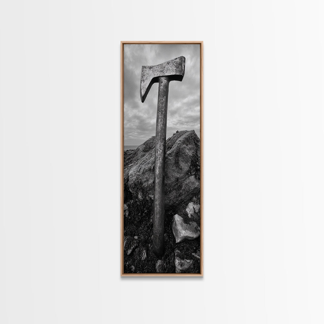 Rustic Axe Decor, Woodsy Cabin Vibes, Nature Photography, Masculine Art, Framed Canvas Print, Man Cave Decor, Garage Wall Art
