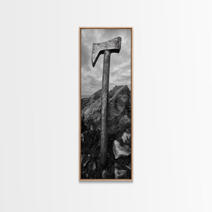 Rustic Axe Decor, Woodsy Cabin Vibes, Nature Photography, Masculine Art, Framed Canvas Print, Man Cave Decor, Garage Wall Art