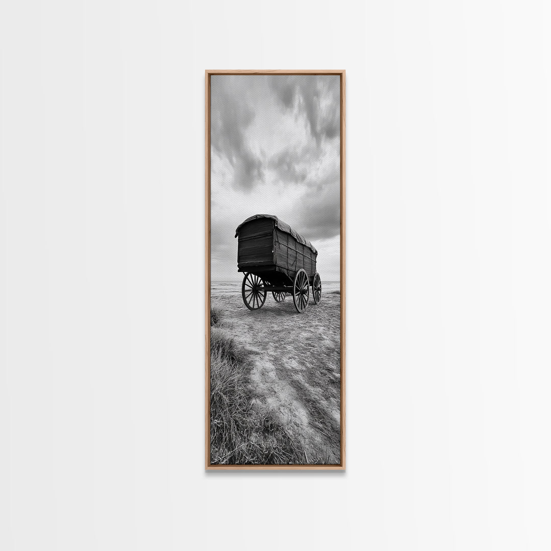 Covered Wagon Trail, Old West Scene, Vintage Rustic Art, Homestead Vibe, Framed Canvas Print, Farmhouse or Office Wall Art, Boho Bedroom