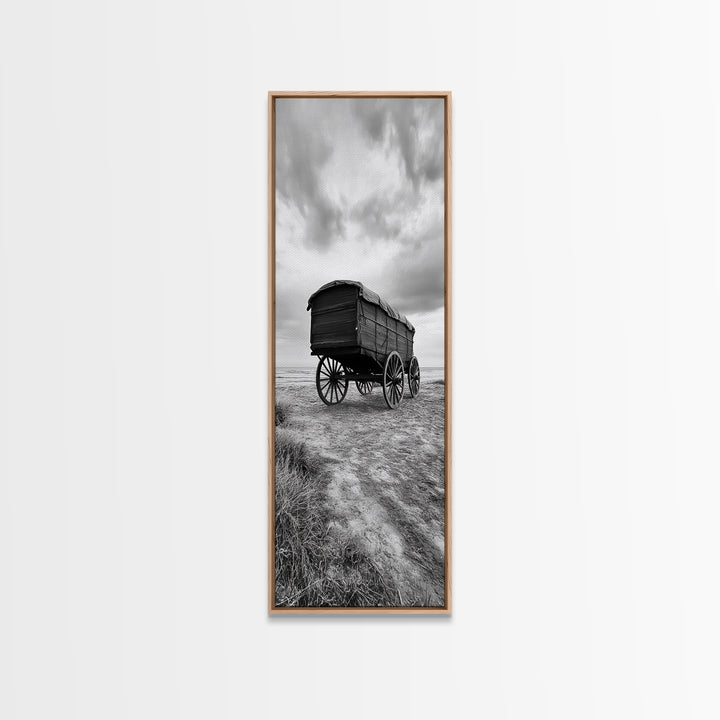 Covered Wagon Trail, Old West Scene, Vintage Rustic Art, Homestead Vibe, Framed Canvas Print, Farmhouse or Office Wall Art, Boho Bedroom
