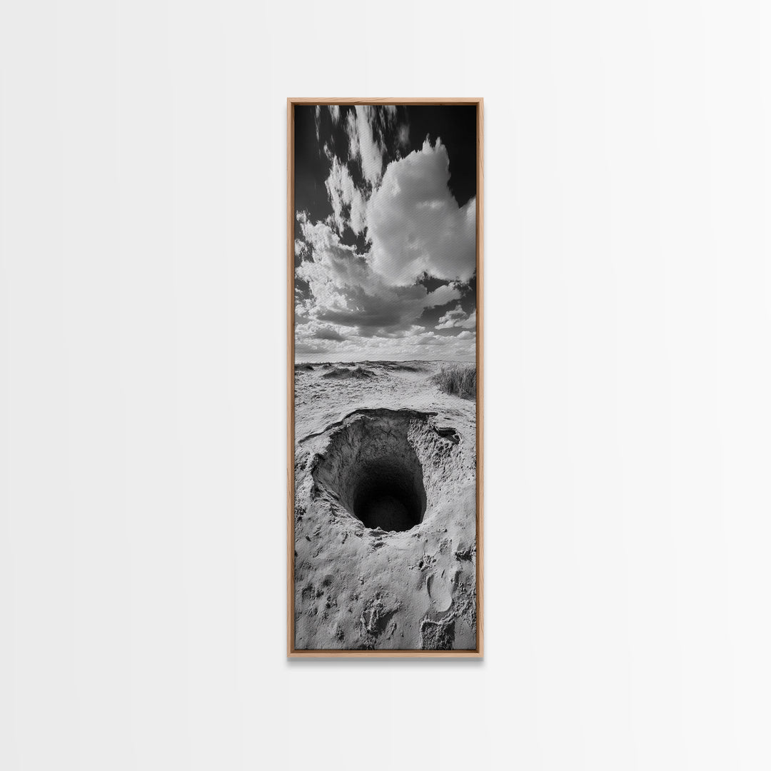 Desert Sinkhole Scene, Mysterious Landscape, Surreal Earth Art, Framed Canvas Print, Moody Bedroom Print, Office Wall Art, Cabin Wall Art