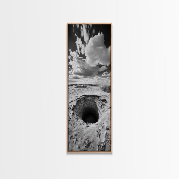 Desert Sinkhole Scene, Mysterious Landscape, Surreal Earth Art, Framed Canvas Print, Moody Bedroom Print, Office Wall Art, Cabin Wall Art
