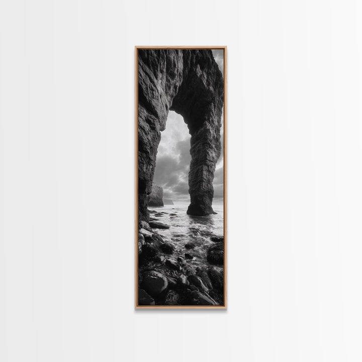 Sea Arch, Coastal Rocks, Ocean Waves, Dramatic Sky, Framed Canvas Print, Coastal Wall Art, Minimalist Beach House Decor, Bedroom Artwork
