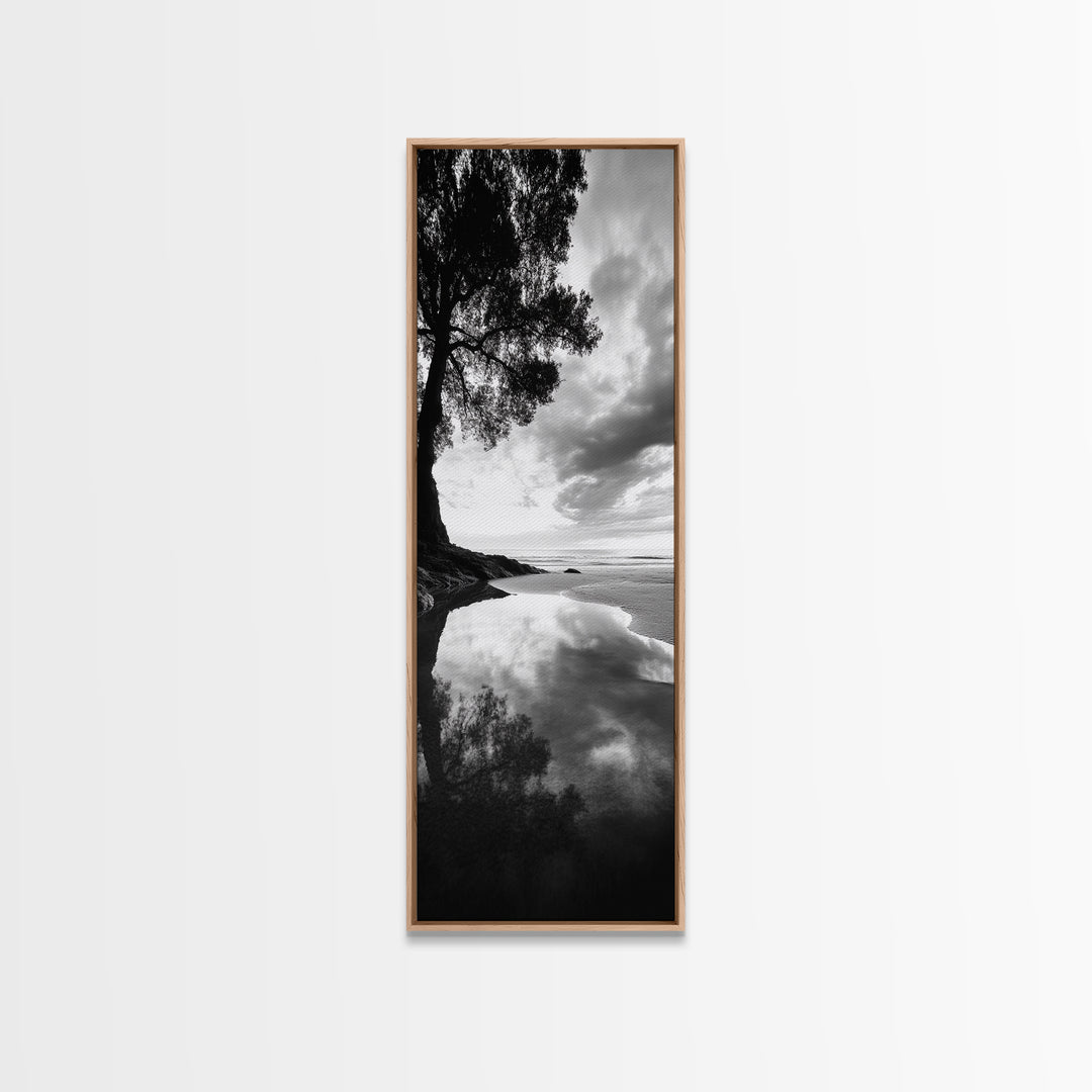 Reflections, Tranquil Shore, Tree Silhouette, Canvas Print, Zen Minimalist Decor, Beach Meditation Space or Spa Wall Art, Minimalist Decor