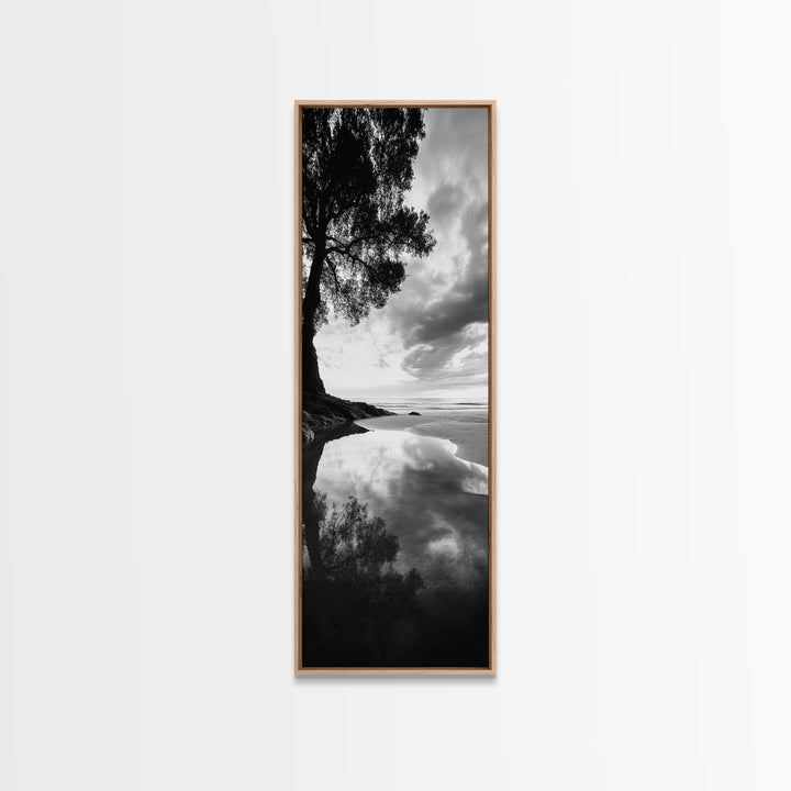Reflections, Tranquil Shore, Tree Silhouette, Canvas Print, Zen Minimalist Decor, Beach Meditation Space or Spa Wall Art, Minimalist Decor