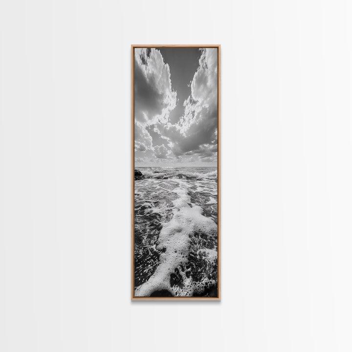 Sparkling Ocean, Cloud Horizon, Sea Breeze, Framed Canvas Print, Bright Coastal Art, Bathroom or Living Room Summer Vibe Wall Decor