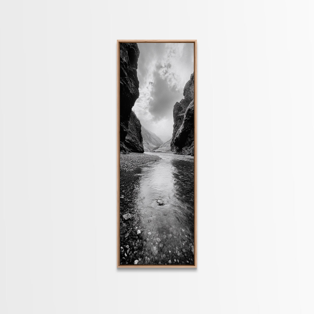 Mountain Valley, Serene Stream, Canyon Light, Framed Canvas Print, Peaceful Nature Scene, Bedroom or Study Minimalist Wall Decor