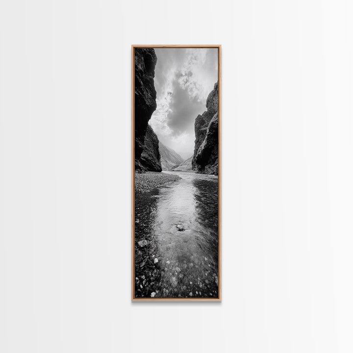 Mountain Valley, Serene Stream, Canyon Light, Framed Canvas Print, Peaceful Nature Scene, Bedroom or Study Minimalist Wall Decor