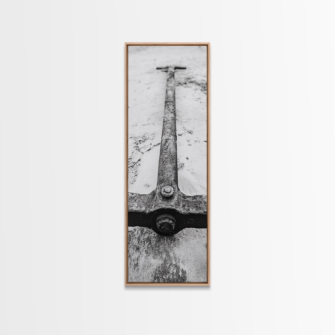 Rusted Anchor, Beach Texture, Metal Detail, Framed Canvas Print, Industrial Coastal Wall Art, Nautical Bathroom Print, Office Decor
