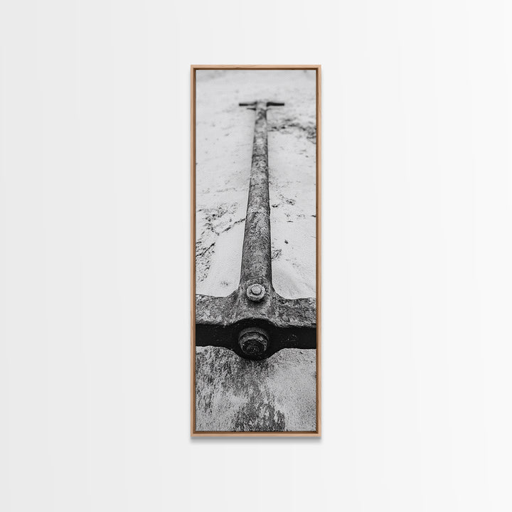 Rusted Anchor, Beach Texture, Metal Detail, Framed Canvas Print, Industrial Coastal Wall Art, Nautical Bathroom Print, Office Decor