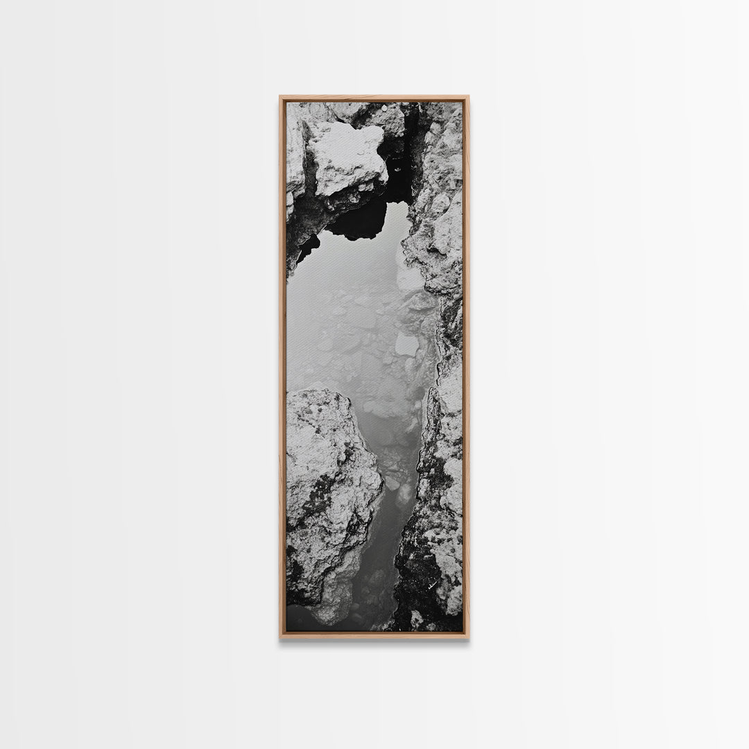 Tidal Pool, Coastal Rock, Still Water, Natural Texture, Framed Canvas Print Earth Tone Decor, Zen Bathroom Art, Modern Minimalist Nature Wall Print