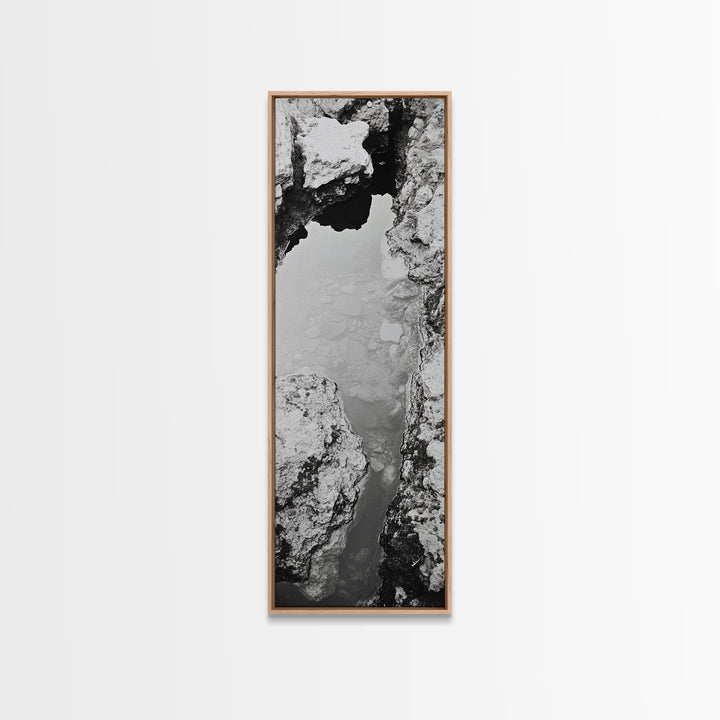 Tidal Pool, Coastal Rock, Still Water, Natural Texture, Framed Canvas Print Earth Tone Decor, Zen Bathroom Art, Modern Minimalist Nature Wall Print